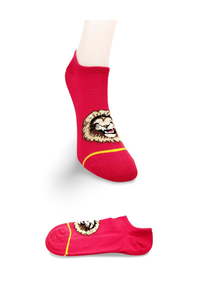 Sarı Kırmızı Aslan Desenli Sportif Unisex Kısa Bilek Çorap Yazlık 1 Çift