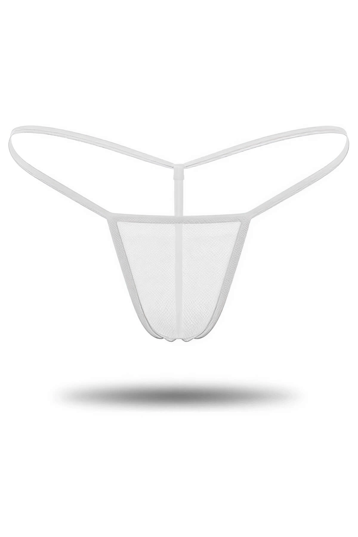Beyaz Transparan Tül String Tanga