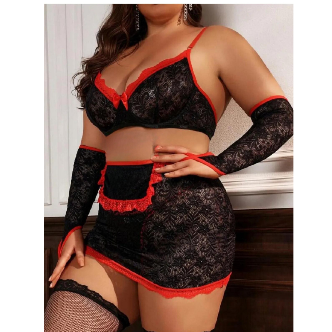 Büyük Beden Fantazi Seksi Dantel Babydol Fantezi Gecelik (Çorapsız) TG279233-B