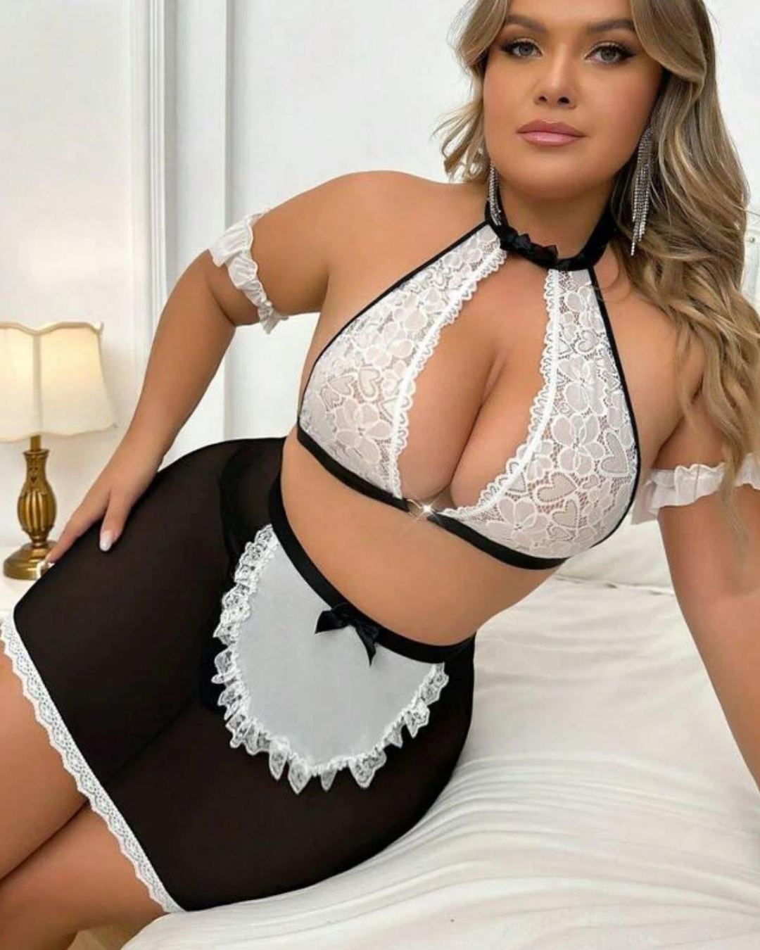 Büyük Beden Fantazi Seksi Halkalı Dantelli Babydol Gecelik TG279235-B