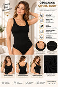 Kadın Geniş Askılı Çıtçıtlı Body Siyah, Esnek Kumaş, Vücuda Oturan Basic Kadın Body - ryl - 2701