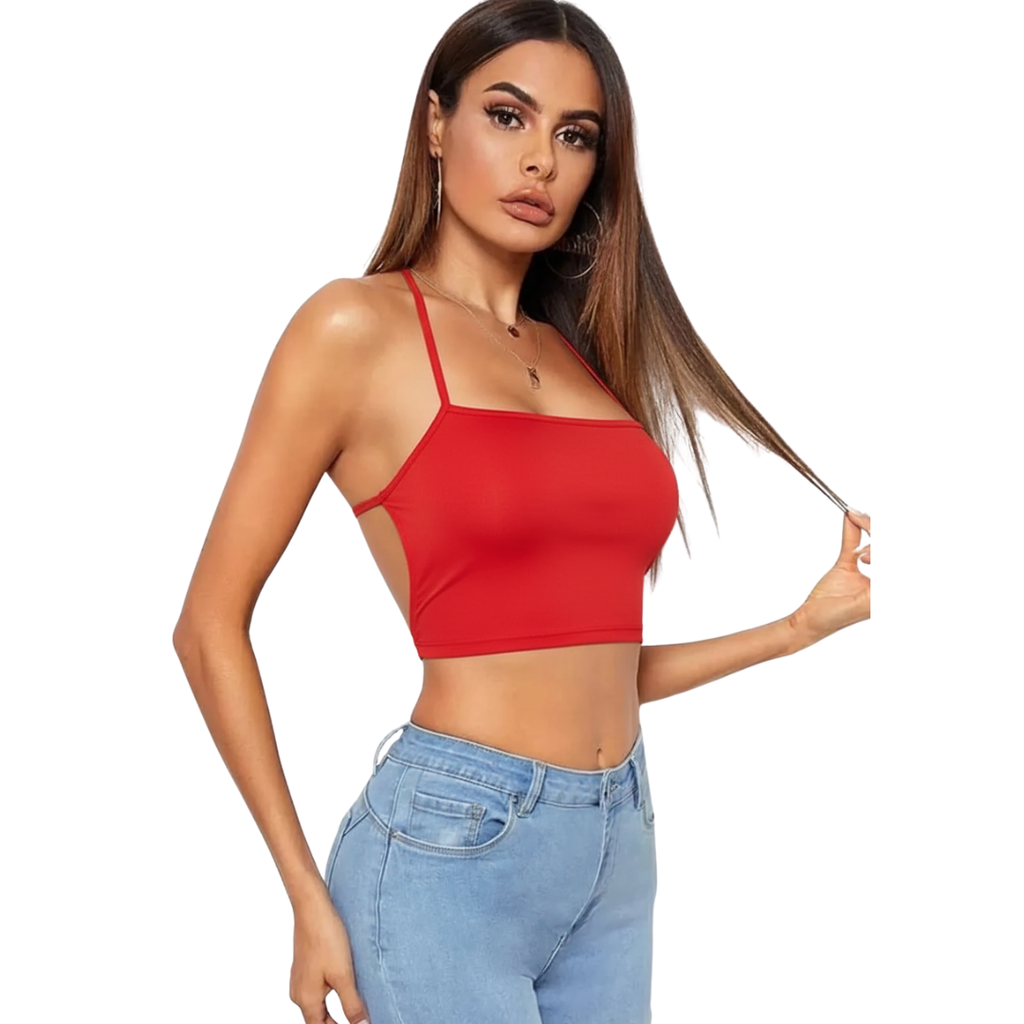 Kadın Sırtı Açık Kırmızı Belden Bağlamalı Crop Büstiyer TG275441-K