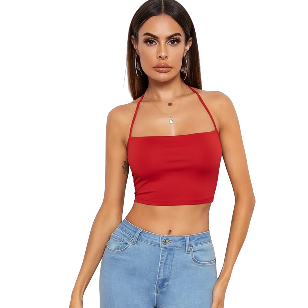 Kadın Sırtı Açık Kırmızı Belden Bağlamalı Crop Büstiyer TG275441-K