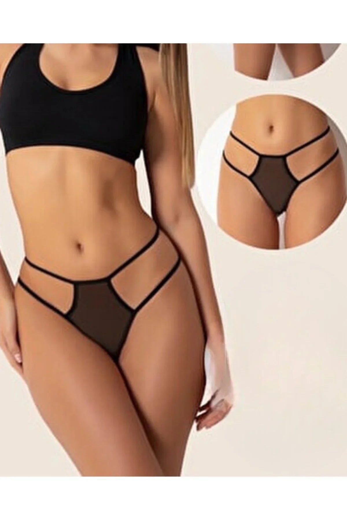 Büyük Beden Fantazi Siyah Seksi TÜL Kadın String - Fantezi Tanga TG270036-B